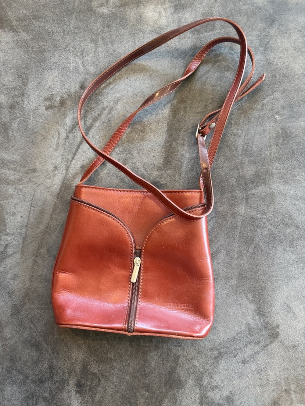 Rust Brown Leather Crossbody Bag
